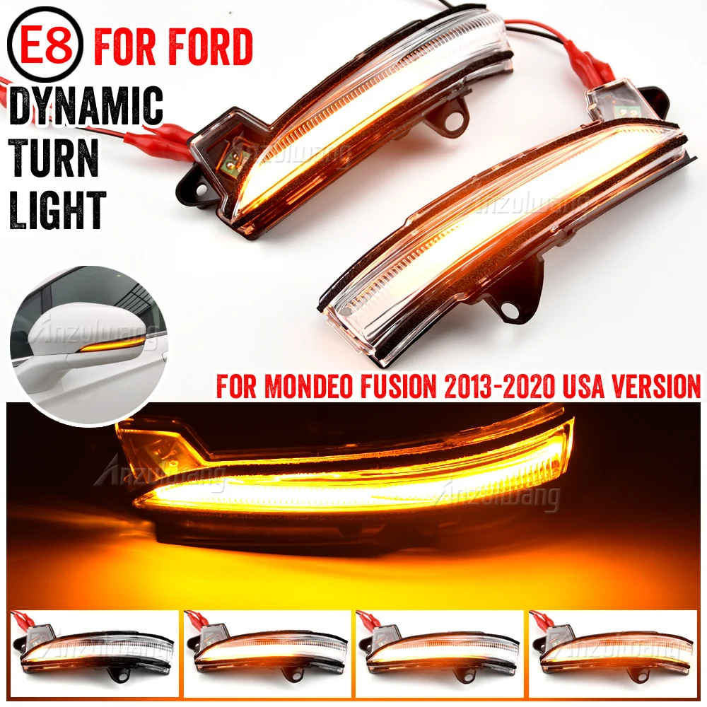 

For Ford Mondeo 2013-2020 USA Version1 Pair LED Dynamic Turn Signal Side Mirror Blinker Indicator Sequential Light