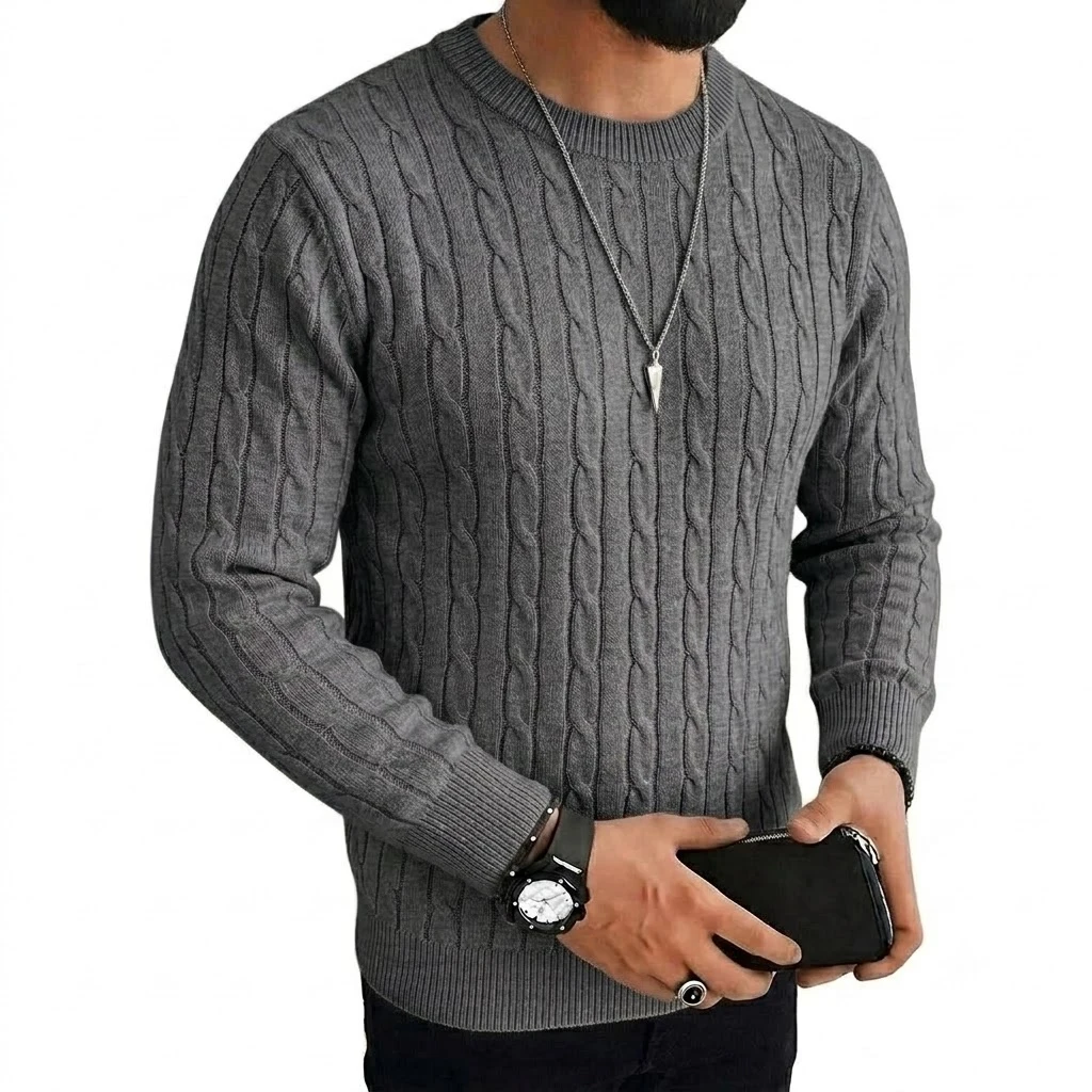 Herbst Herren Langarm Strickpullover Lässiger Rundhalspullover mit Zopfmuster Warme Strickwaren Pullover Sweatshirts oder Herren Arbeitsjacken – Detail 7