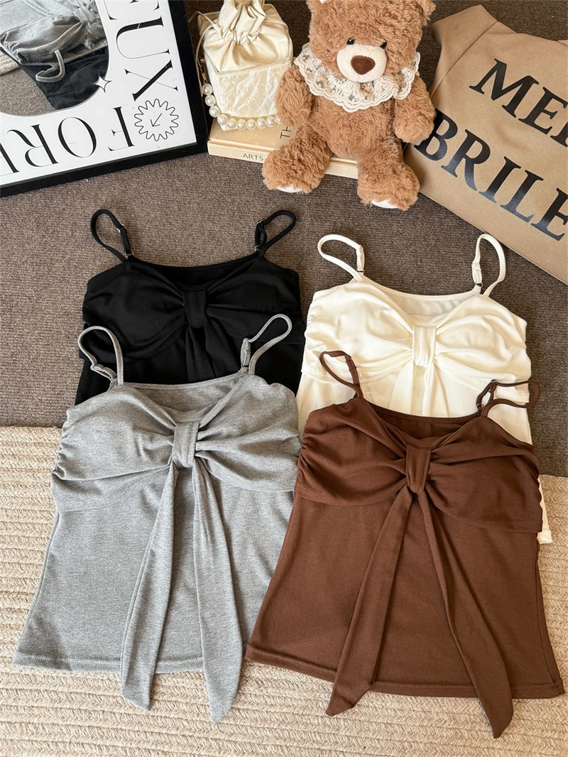Karofi Sommermode Camisole mit Schleifenknoten, Brustpolster, verstellbaren Trägern, schmal geschnittenes Crop-Top, lässige Unterwäsche, Tank-Top A6172 – Detail 2