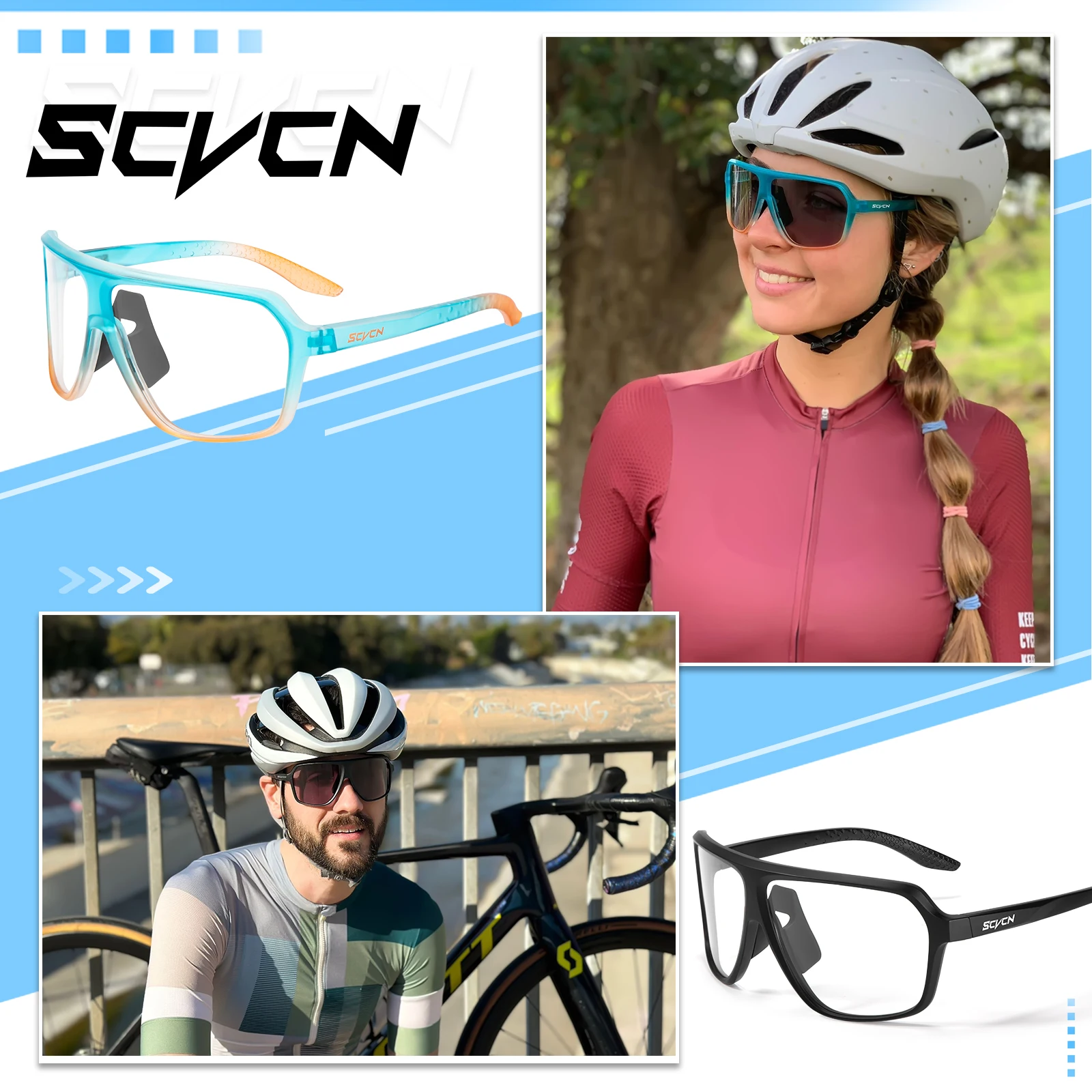SCVCN Cycling Sunglasses Driving Eyewear Photochromic UV400 Protection Sports Glasses Men Women Hikng Riding Windproof Goggles