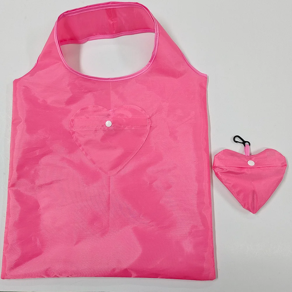 Fashionable Heart Style Polyester Shopping Bag Recycled Durable Large Capacity Storage Tote Bag for Custom Print