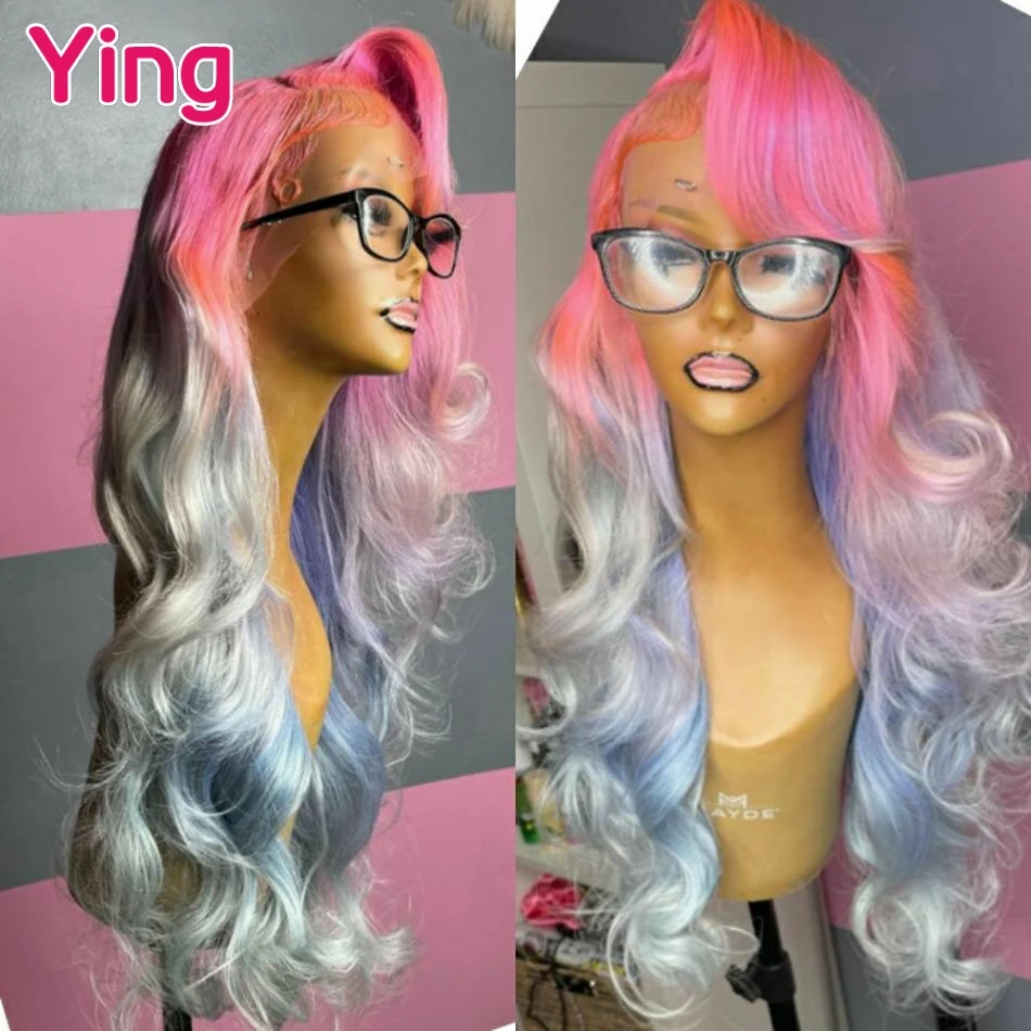 Ying 12A 200% Omber Pink with Silvery Colored Body Wave 13x6 Lace Front Wig PrePlucked With Baby Hair 13x4 Lace Frontal Wigs