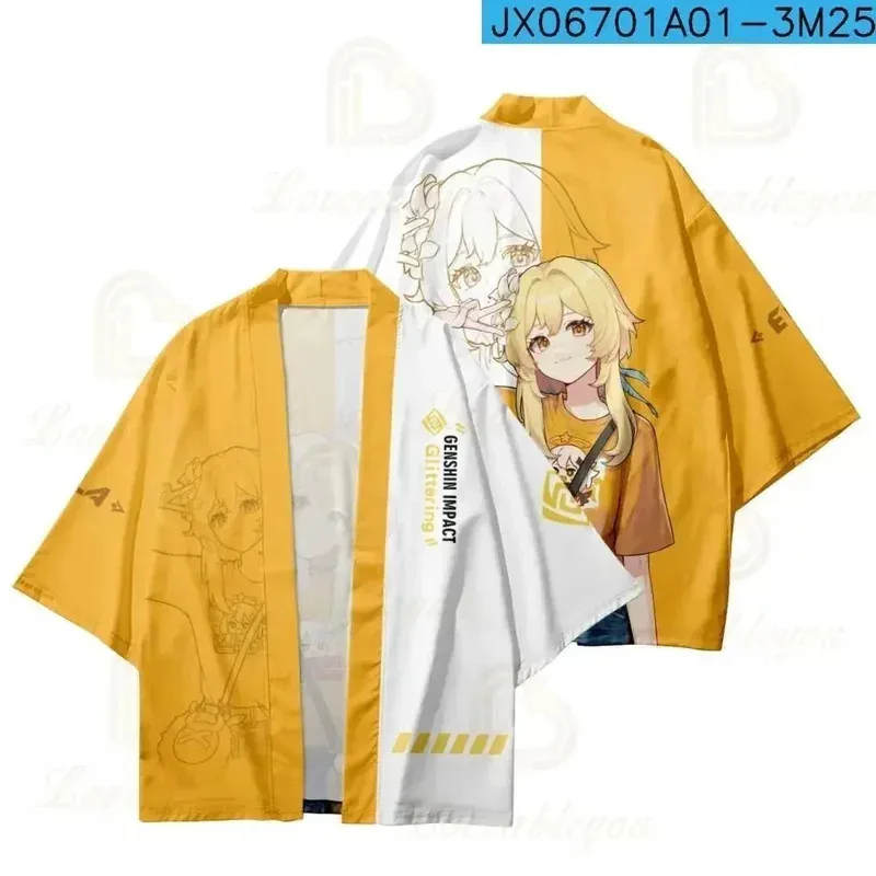 

Аниме Genshin Impact Kimono Twenty Zhongli Hu Tao Плащ Пижамы Женская и мужская летняя одежда с рукавом три четверти Повседневная Haori5;c,6'