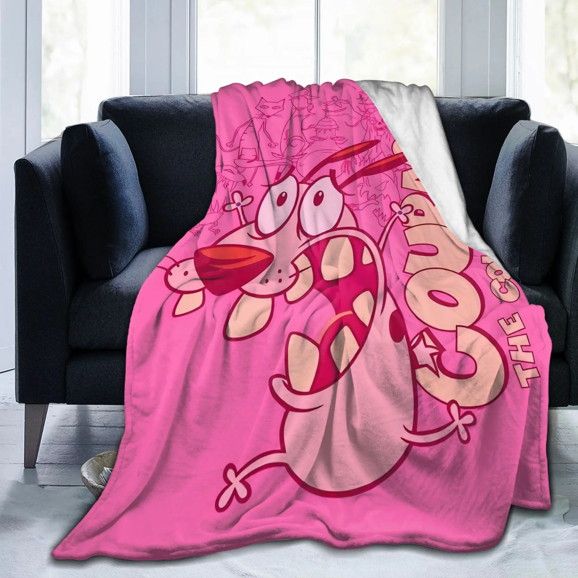 Custom Blanket Soft Fleece Spring Autumn Warm Flannel Courage Cowardly Dog Throw Blankets for Sofa Travel Bedroom Bedspread