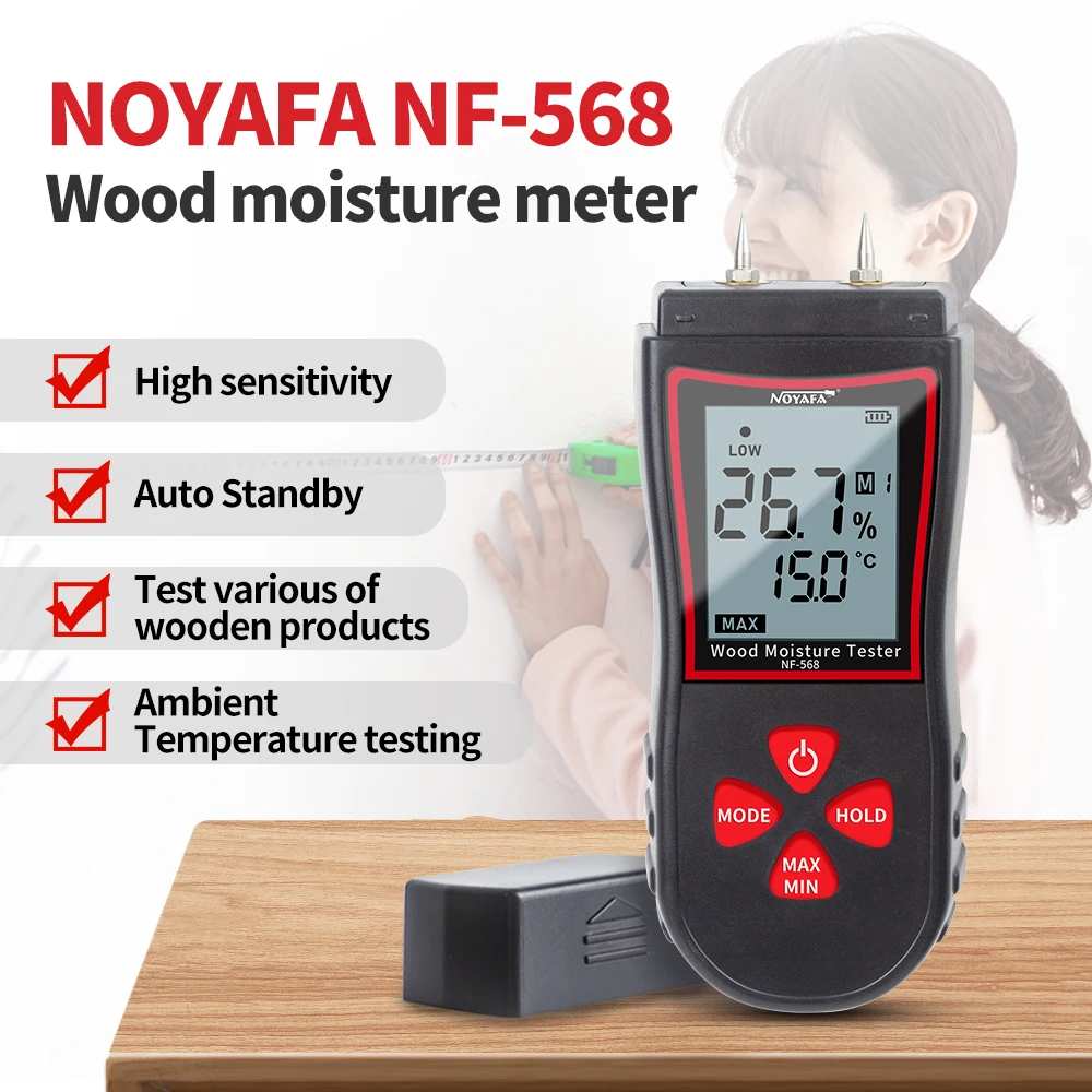 

NOYAFA NF-568 Wood Moisture Tester Digital Humidity Meter High-Precision Dual Pins Hygrometer Wood Concrete Brick Detector