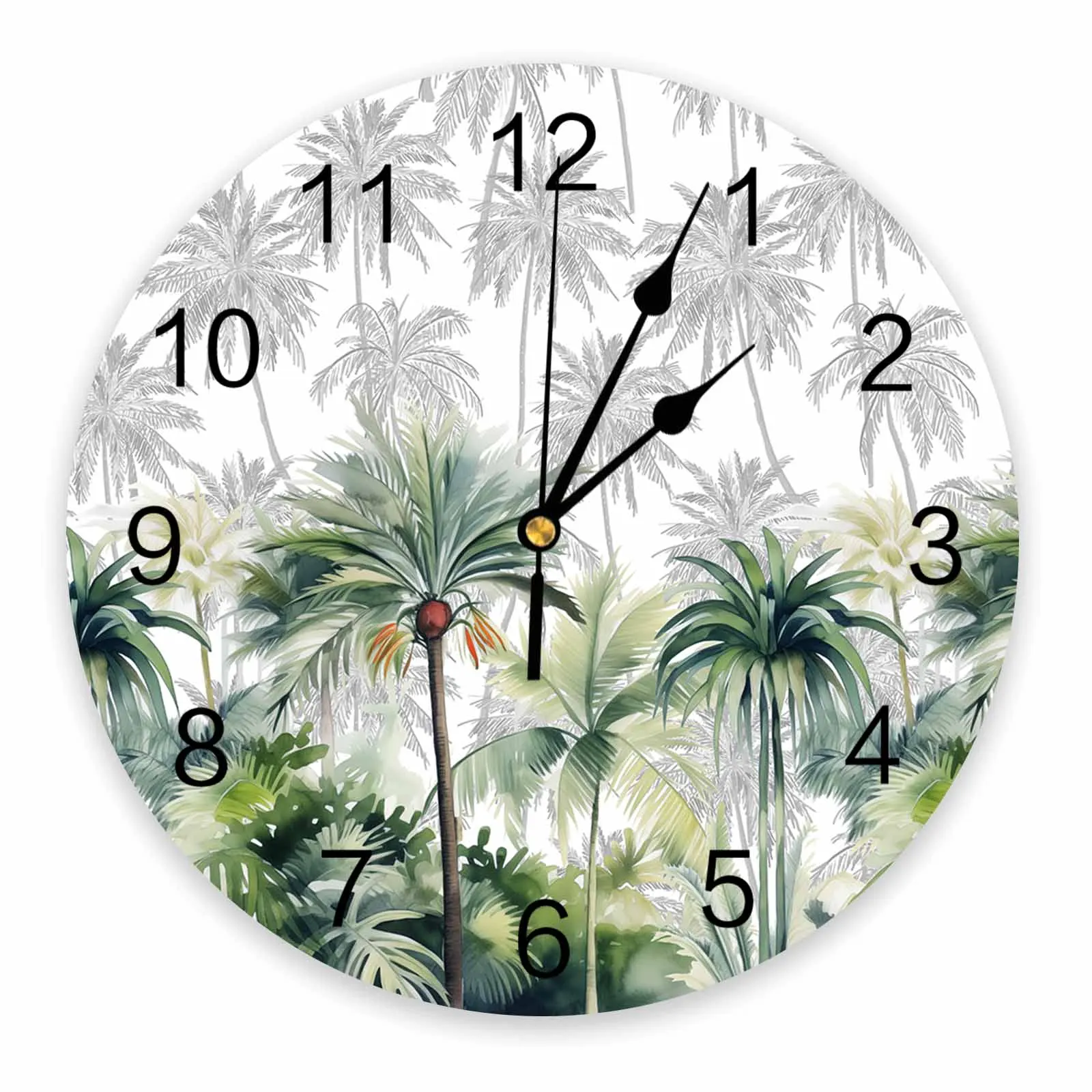 

Summer Tropical Palm Trees Wall Clock Large Modern Kitchen Dinning Round Wall Clocks Bedroom Silent Hanging Watch