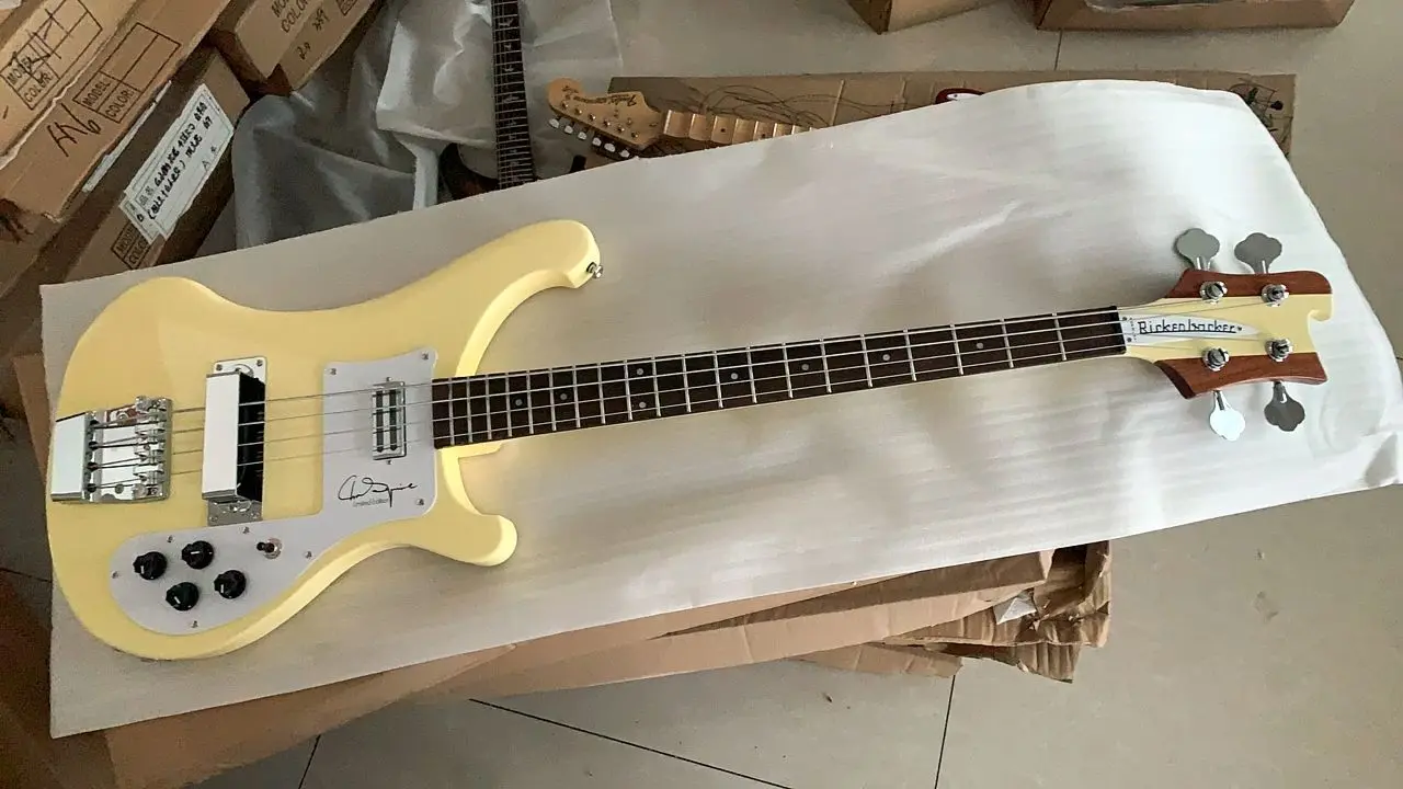 In Stock Neck Thru Body 4001 4003 Chris Squire Signature Cream 4 Strings Electric Bass Guitar Rosewood Fingerboard & Dot Inlay