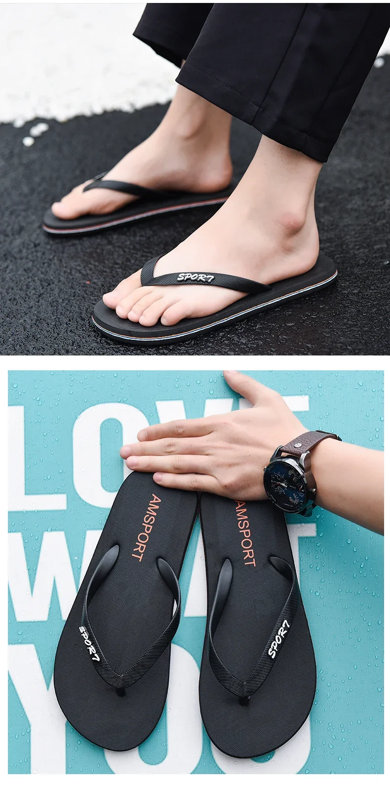 Herren Schwarze Klassische Flip-Flops Rutschfeste Strandsandalen Damen Schnelltrocknende Lässige Flache Bequeme Sommer-Zehenstegsandalen für Drinnen und Draußen – Detail 6