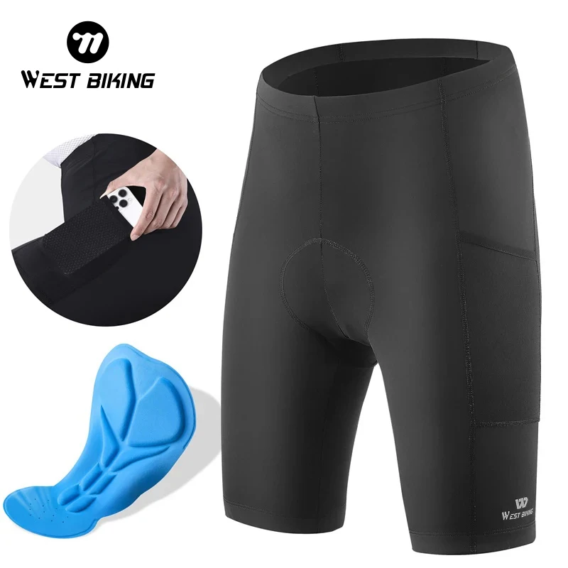 WEST BIKING Men's Cycling Shorts 3D Padded Bicycles Riding Pants Shockproof MTB Road Bike Shorts With Pocket Cycling Wear Tights