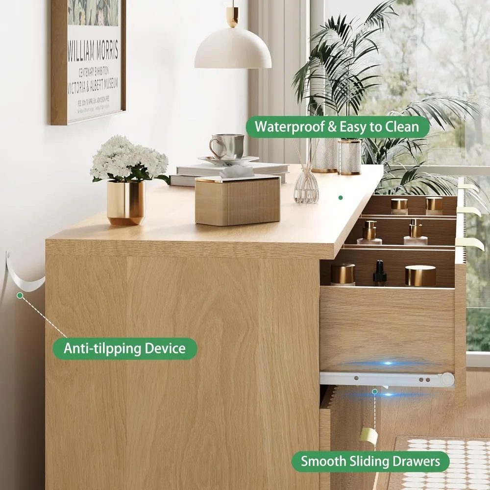 خزانة غرفة نوم ذات 9 أدراج بتصميم مخدد حديث ومقابض معدنية #5