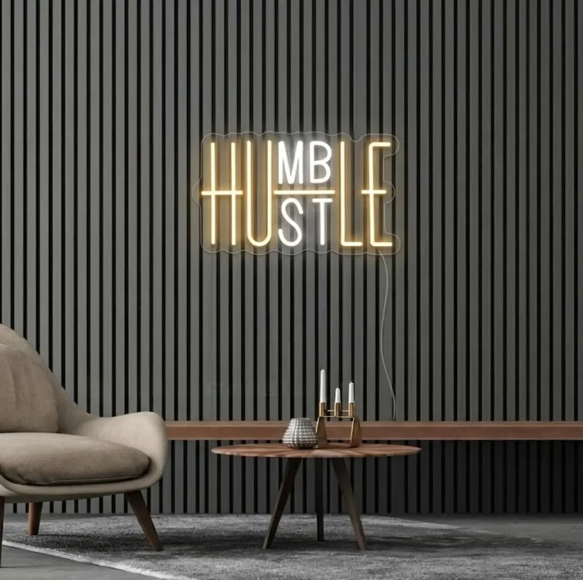 Humble Hustle Neon Sign, Motivational Office Wall Decor, Acrylic Modern Entrepreneur Sign