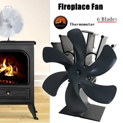 Ventilateur de Cheminée Noir à 6 Lames, 62 Pièces, Brûleur à Bois, Cuillère à soupe, Silencieux, pour la Maison, Distribution Efficace de la Chaleur