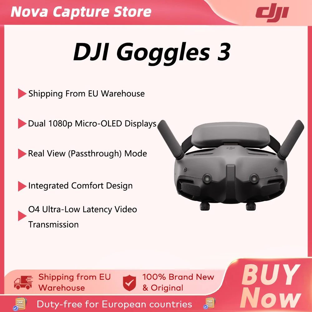 Okulary FPV DJI Goggles 3 z ekranami Micro-OLED, wciągające w doznania latające doznania, transmisja wideo O4 HD, bezprzewodowe, oryginalne okulary Goggles 3