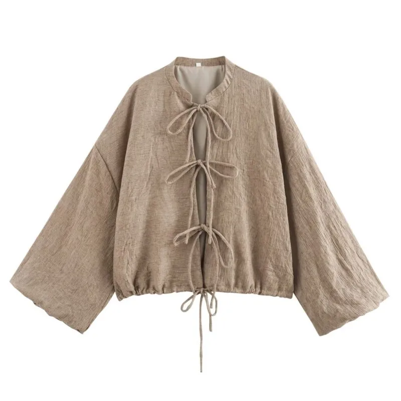 

Spring new Europe and the United States new round neck lace-up short coat