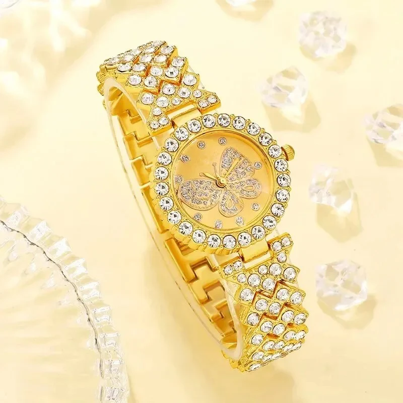 Womens Butterfly Dial Watch Brand Design Female Clock Womens Steel Bracelet Watch Quartz Luxury Fashion Diamond