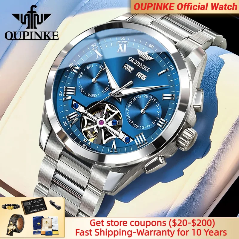 

OUPINKE 3281 Automatic Mechanical Men's Watch Multifunctional Calendar Waterproof Luminous Roman Dial Luxury Brand Watches NEW