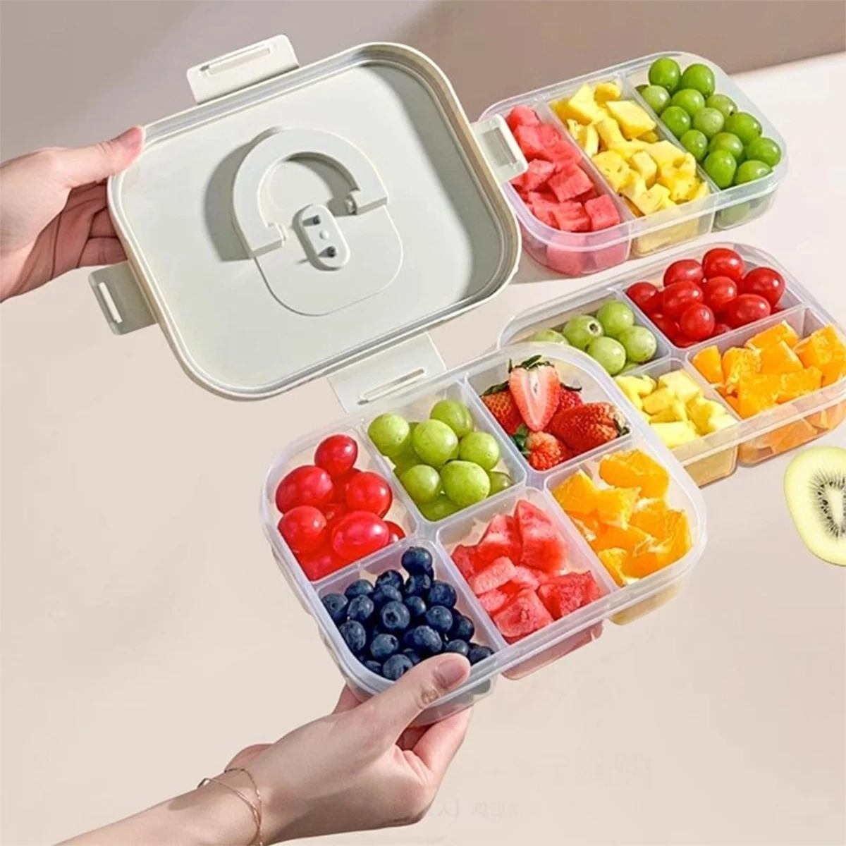 Lonchera de plástico con 2/3/4 compartimentos, apta para microondas, portátil, a prueba de fugas, contenedor de comida para frutas y ensaladas, para niños y estudiantes.