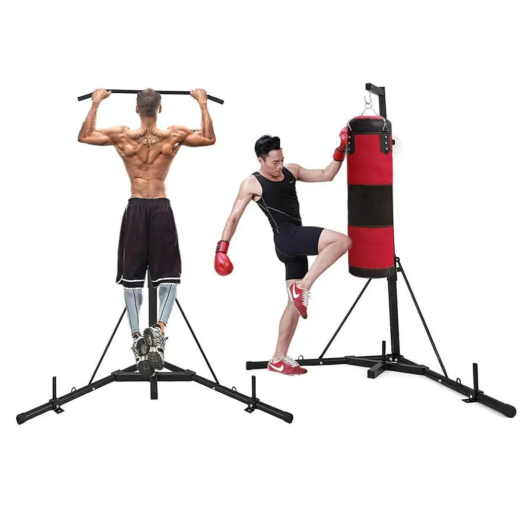 Dual Station Height-Adjustable Punching Bag Stand Heavy Duty Rack with Weighted Base for Kickboxing