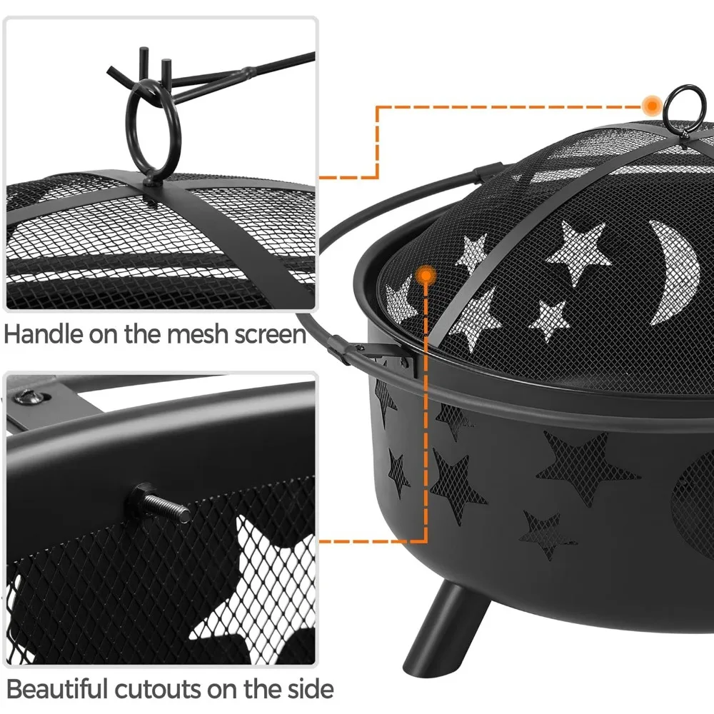 مدفأة خارجية لحرق الخشب مقاس 30 بوصة مع شاشة شرارة وبوكر لسباقات الفناء الخلفي #5