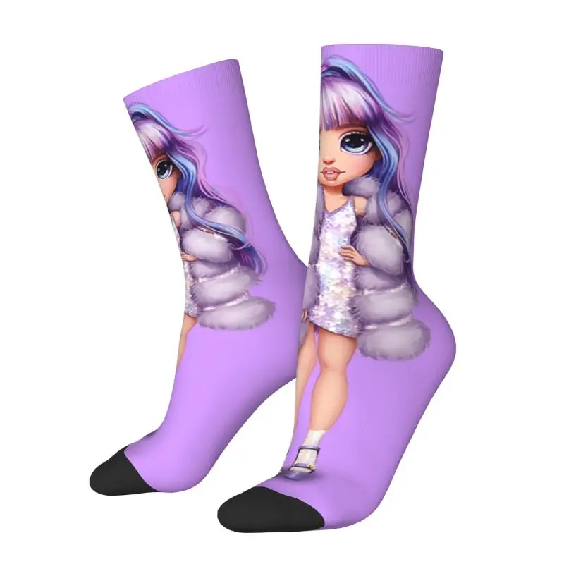 Rainbow High Violet Men Women Crew Socks Unisex Fun Anime Cartoon Tv Spring Summer Autumn Winter Dress Socks