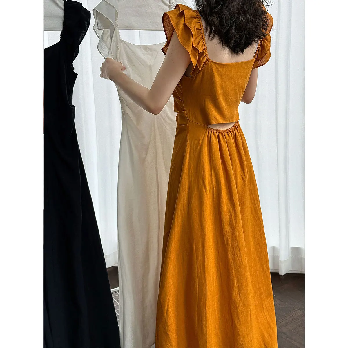

Flutter Sleeve Summer Backless Waist Slimming Tank Dress