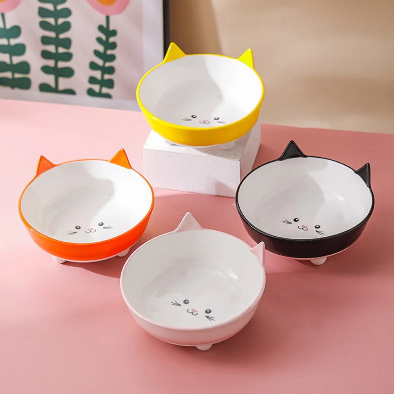 Pet Supplies Drinking Water Eating Cat Bowls Ceramic High Feet Cervical Protection And Anti Rollover Measures