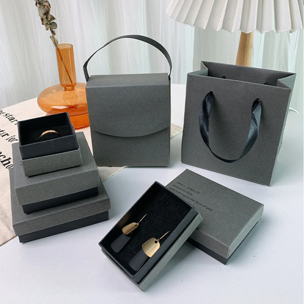 Grey Black Paper Jewelry Box Bracelet Necklace Ring Earring Box Handmde Kraft Wedding Gifts Packaging Box Jewelry Accessories