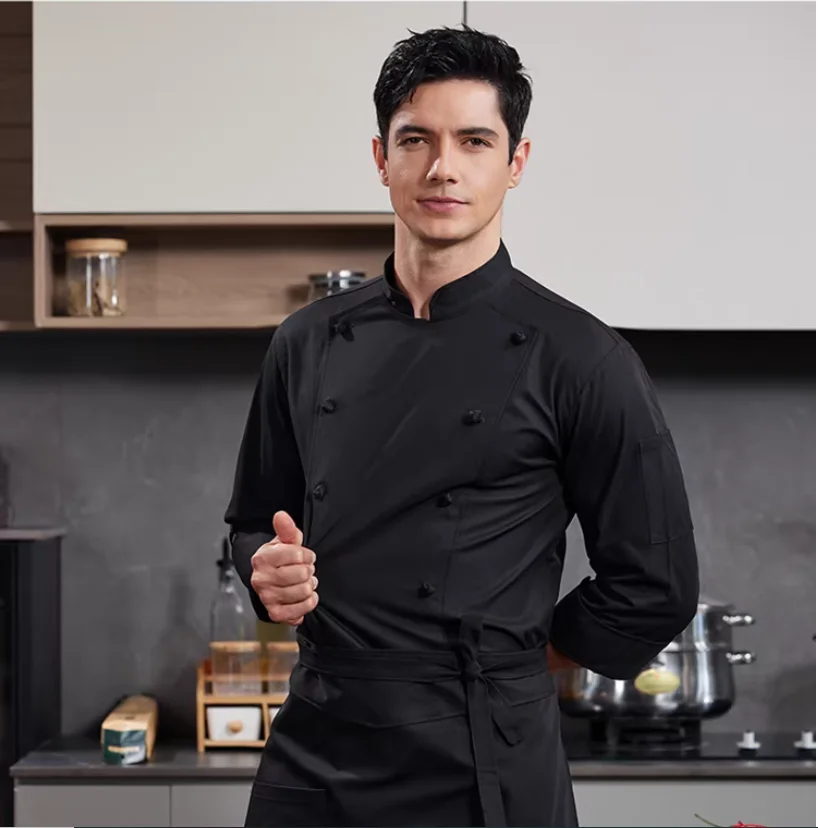 Autumn and Winter Long-sleeved Premium Embroidered Double-row Buttoned Chef's Uniform
