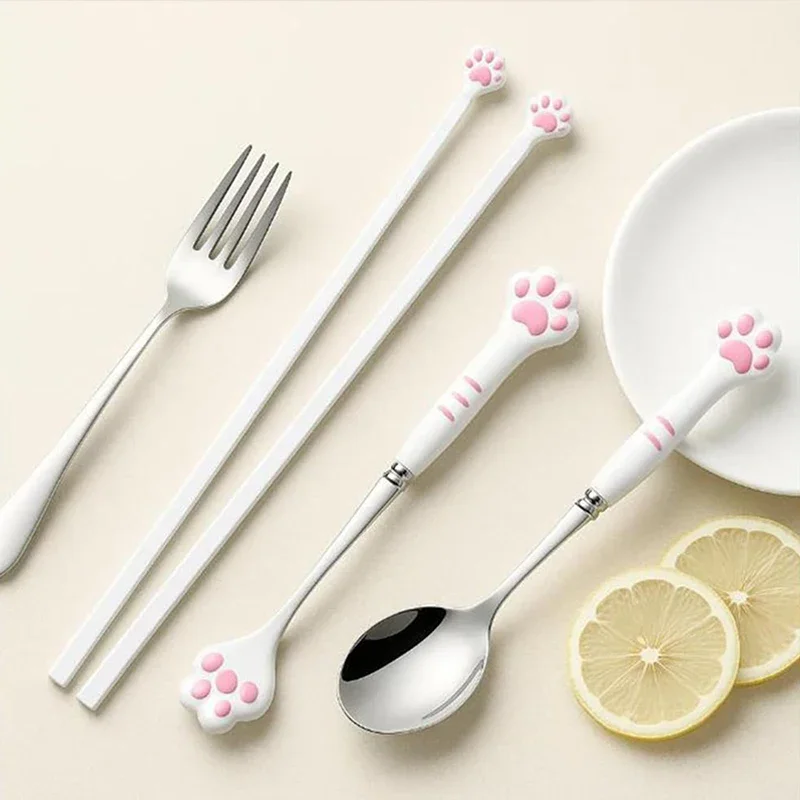 

Cat Paw Chopsticks Cat Chopsticks Paw Set Cute Pink Paw Print Tableware Set Comes With Spoon Fork And Storage Box