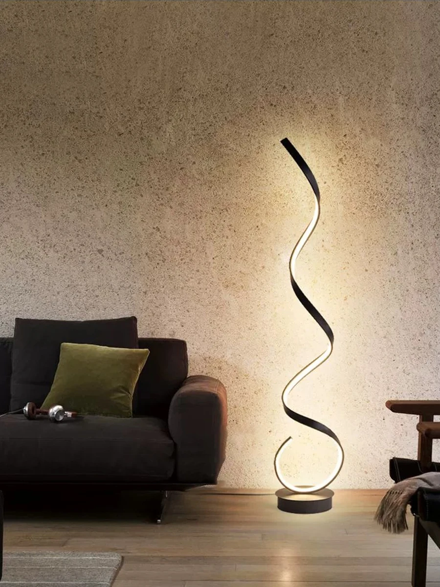 Dimmable Spiral Strip Floor Lamp - Nordic Minimalist Aluminum Lighting for Living Room Reading Bedroom Decor