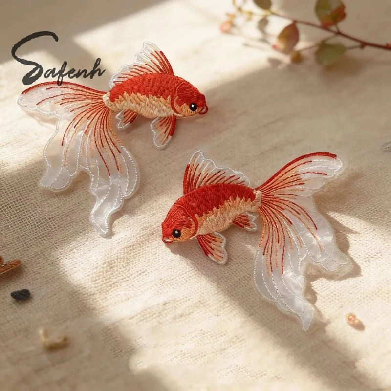 2Pcs Multi-Color Goldfish Embroidery Patches Fabric For T-Shirt Bags Hats Accessories DIY Iron On Stickers Repair