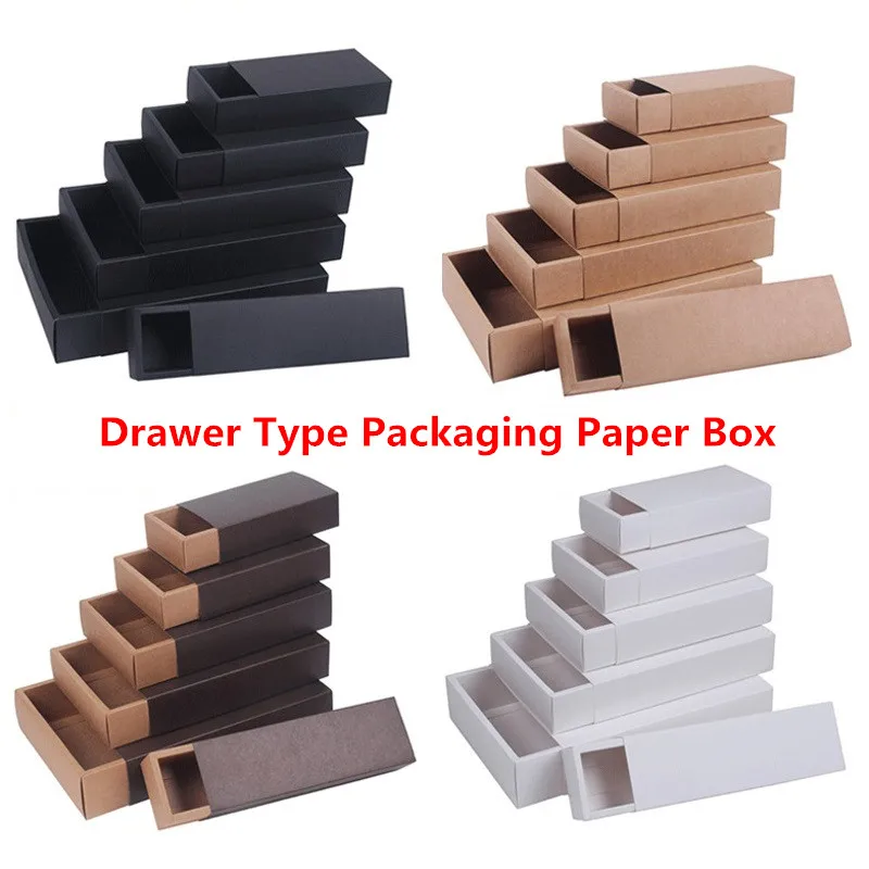 

Kraft Paper Drawer Type Craft Gift Box White Black Jewelry Handmade Soap Packaging Boxes For Wedding Party Candy 10pcs/20pcs