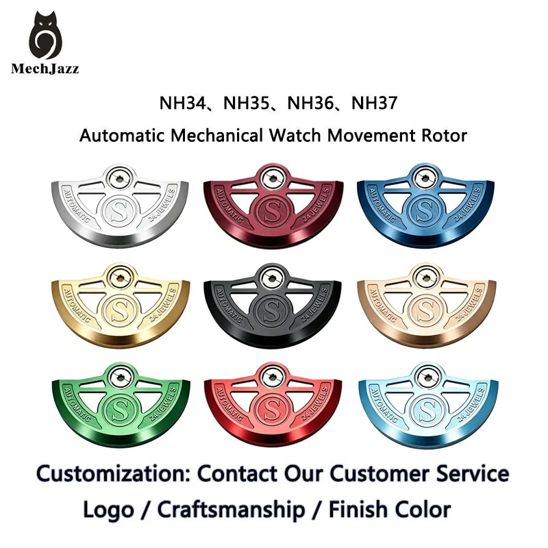 MechJazz S Logo Automatic Rotor Weight Block Oscillating Weight Fit NH35 NH36 Movement Watch Mod Parts Multiple Colors Available