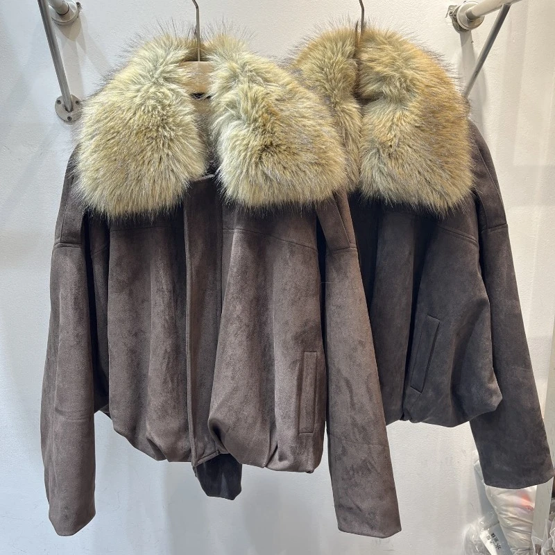 Amerikanischer Stil Vintage Wildleder Parka Kunstpelzmantel für Damen 2025, Herbst-Winter, High-End-Jacke, Oberteil, lange Ärmel, Reißverschlussjacke