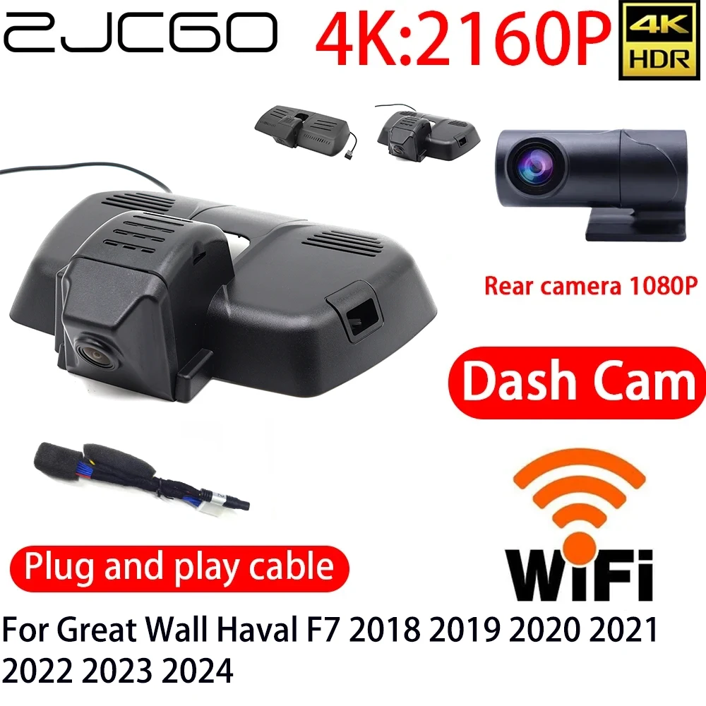ZJCGO 4K DVR Dash Cam Wifi Front Rear Camera 24h Monitor For Great Wall Haval F7 2018 2019 2020 2021 2022 2023 2024
