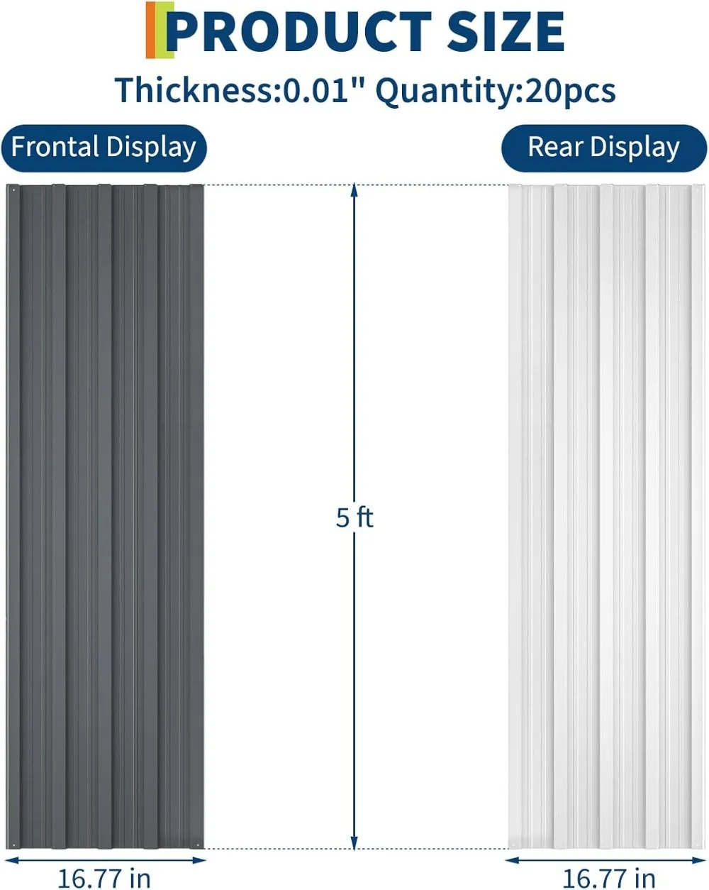 

20Pcs Heavy Duty Galvanized Steel Corrugated Roofing Panels for Carport, Patio, Outdoor Garden, 60.63x16.77 in