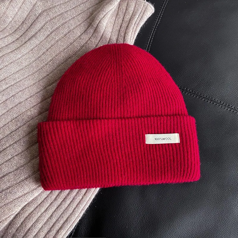 Вязаная шапка из 100% чистой шерсти, женская 2024, новая модная тенденция, осенне-зимняя холодная шапка с большой окружностью головы, сумка, шапка на голову