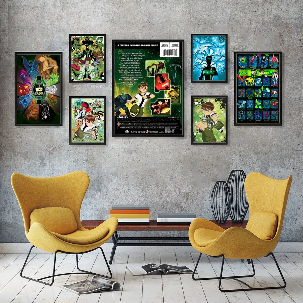 Ben 10 Poster 1PC Cartoon Pop Poster Paper Waterproof HD Sticker Bedroom Entrance Home Living Room Wall Decor