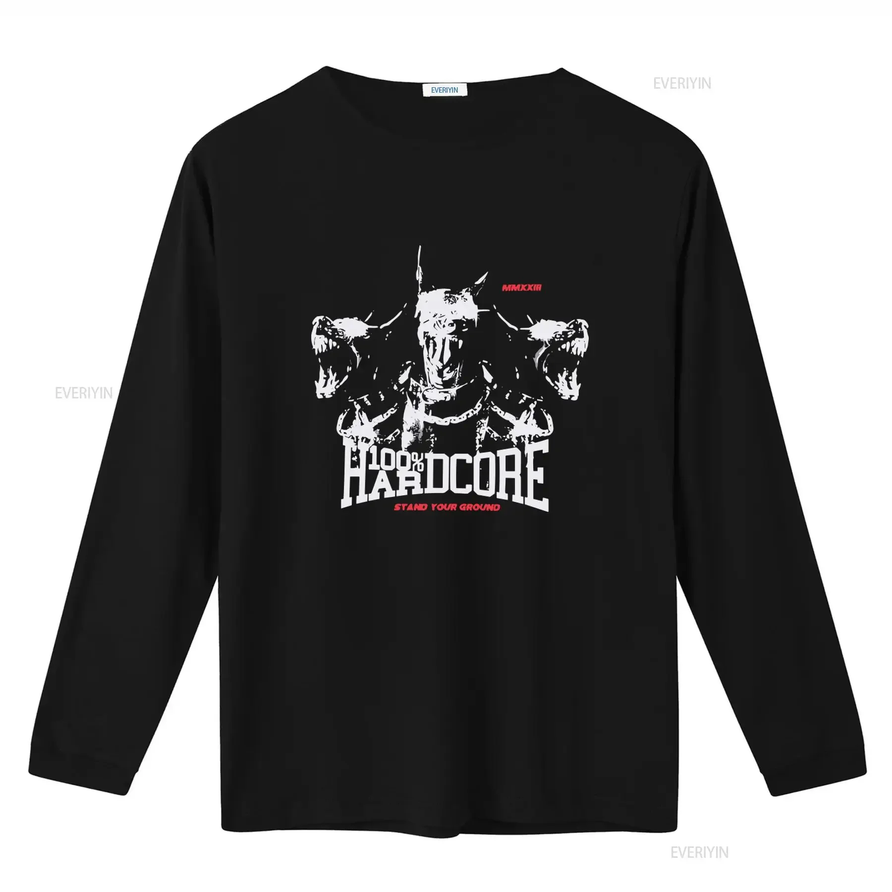 100 HARDCORE Men's T Shirt Hellhound Black Gabber Style with Stand Your Ground Motif vintage Washed Versatile Slightly