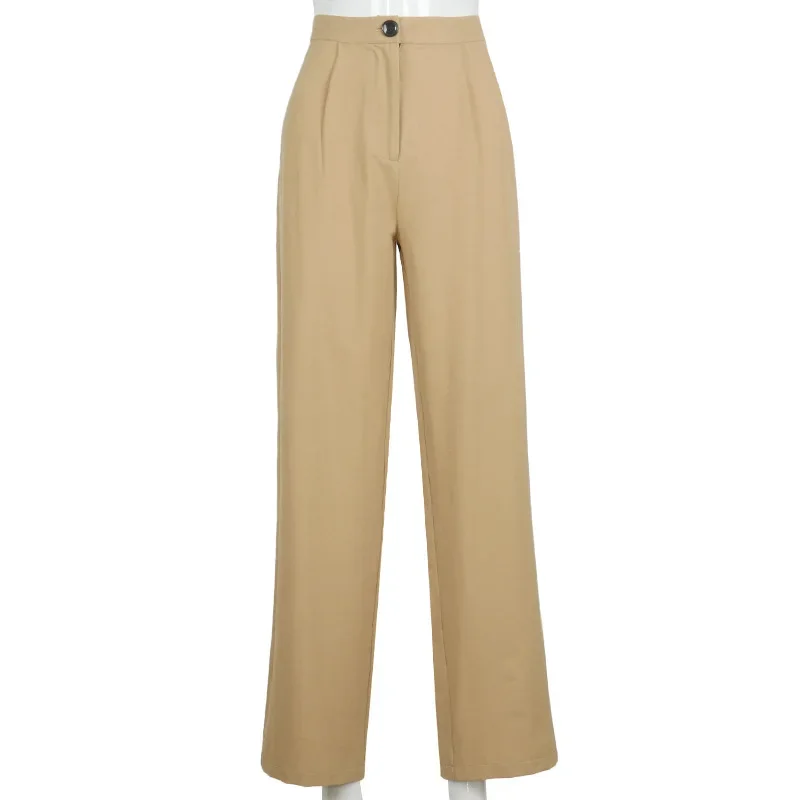 Casual Wide-leg Pants High-waist Pants 2023 Ladies British Khaki Fashion Wild Light Mature Temperament Fold Office Ladies