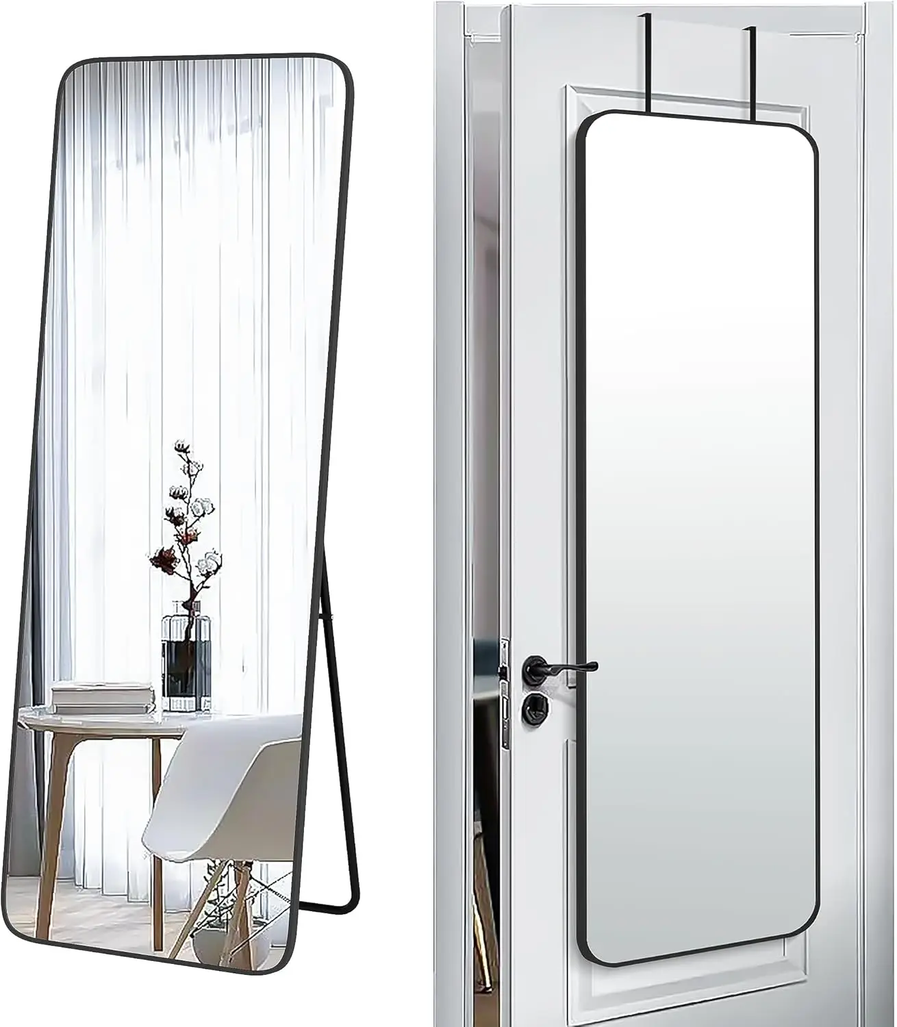 

57x20 Door Hanging Full Length Mirror, Floor Stand (Height 5.7ft just Body in1.3ft) Wall Mounted Metal Frame Rectangle Dressing