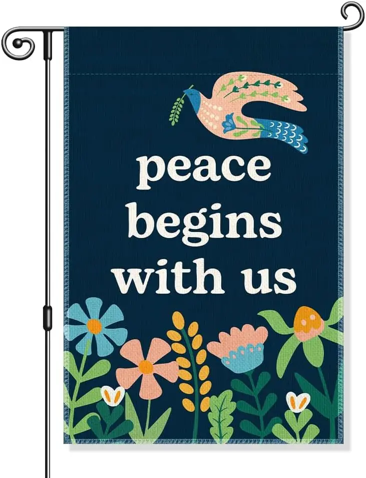 Peace Begins With Us Garden Flag, Funny Floral Dove Yard Flags for Outside, Inclusion Equality Peaceful Social Justice Porch hhz