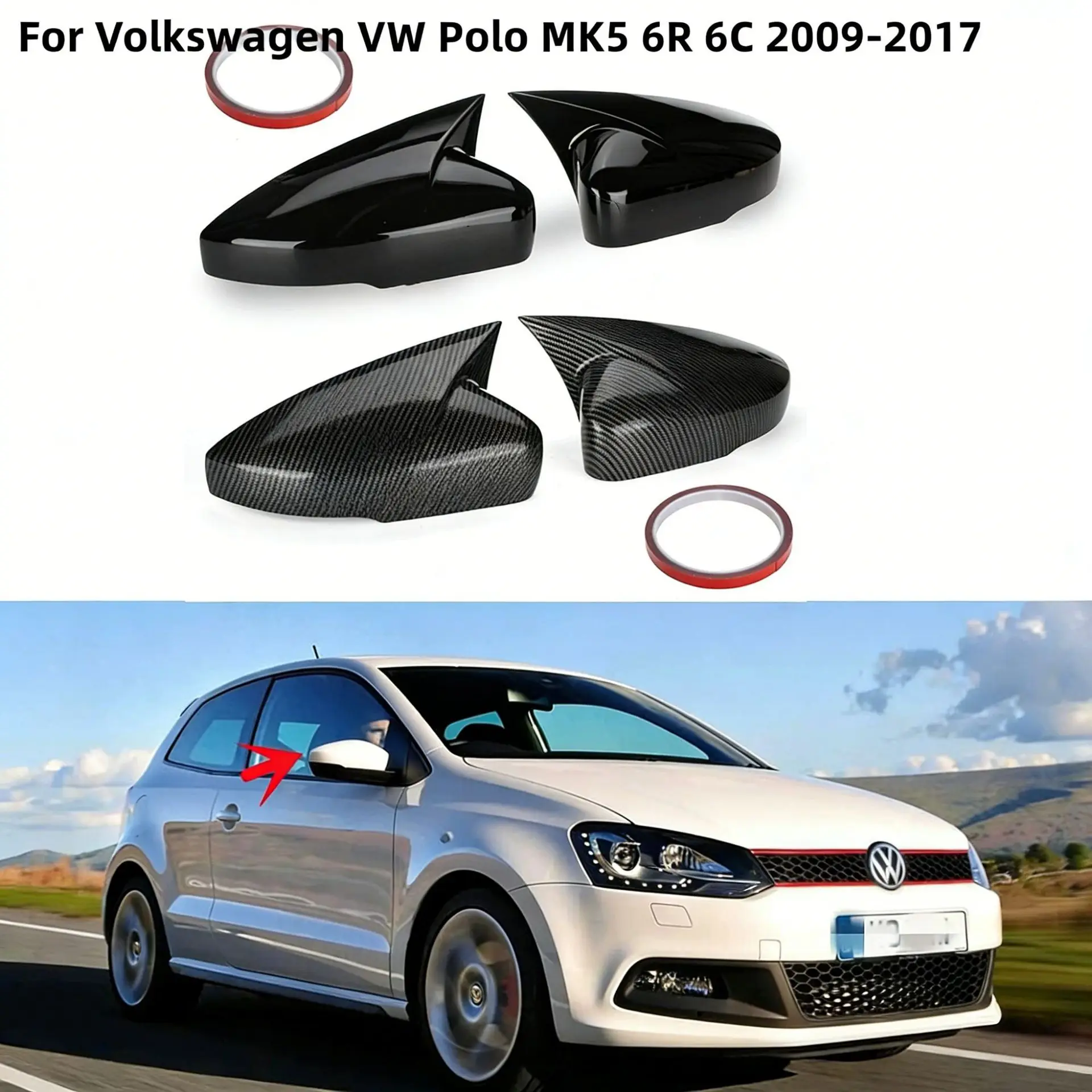 Suitable for Volkswagen POLO Mk5 6R 6C mirror housing mirror cover modified rearview mirror cover horn 2012-2018