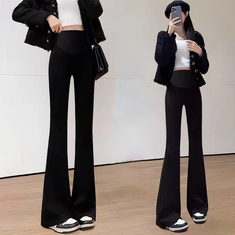 Micro Maternity Pants Autumn Winter Padded Outer Wear Flared High-Waisted Pants Fertility Spring Autumn Maternity Pants