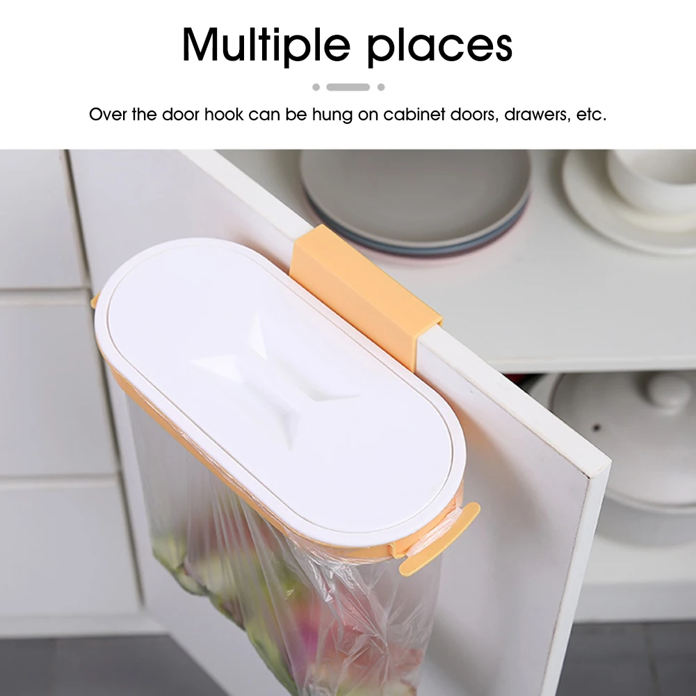 Trash Bag Holder Portable Over the Cabinet Hanging Garbage Bag Holder with Lid Home Kitchen Trash Bag Storage Rack