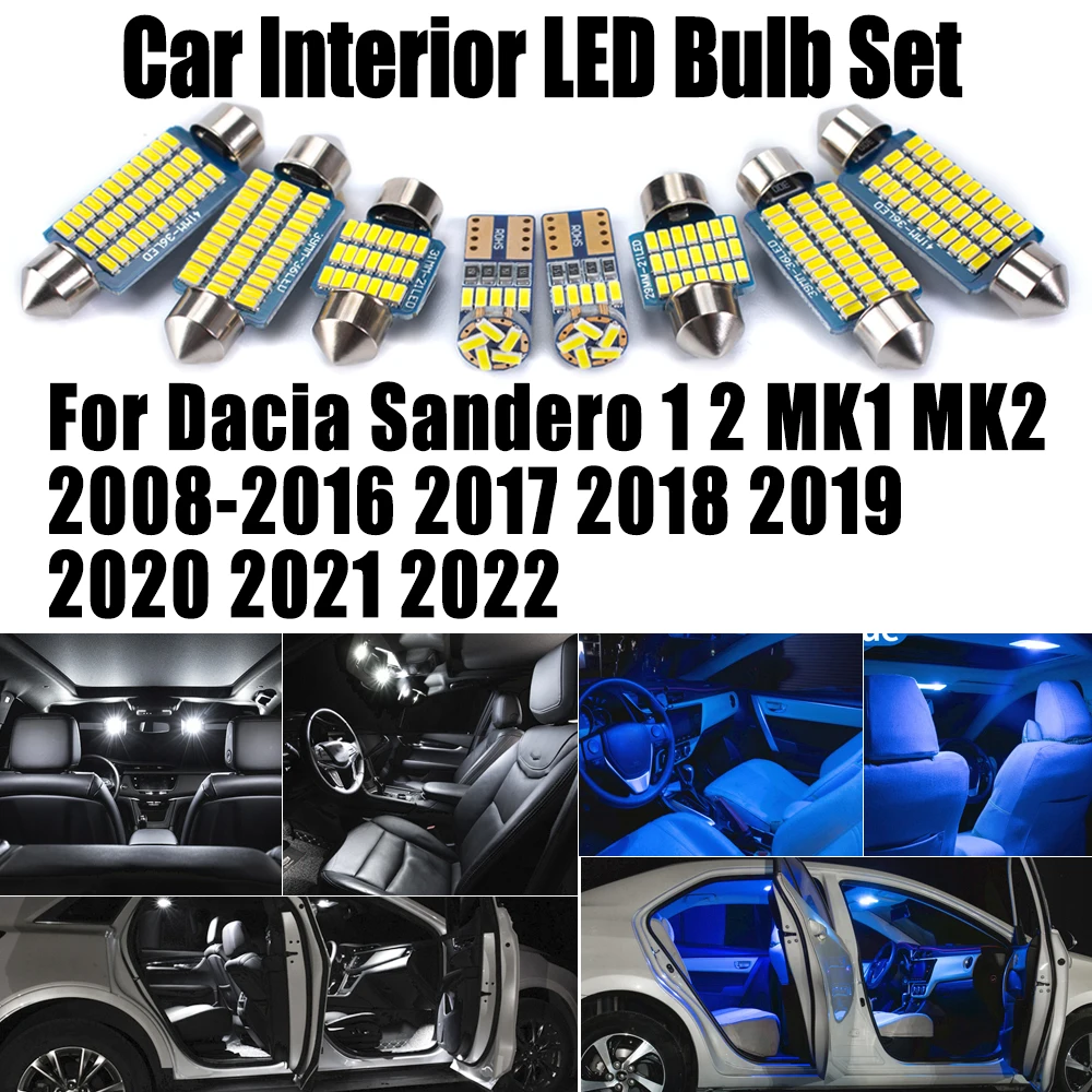 

Canbus For Dacia Sandero 1 2 MK1 MK2 2008-2016 2017 2018 2019 2020 2021 2022 Car Bulb LED Interior Map Dome Plate Light Kit