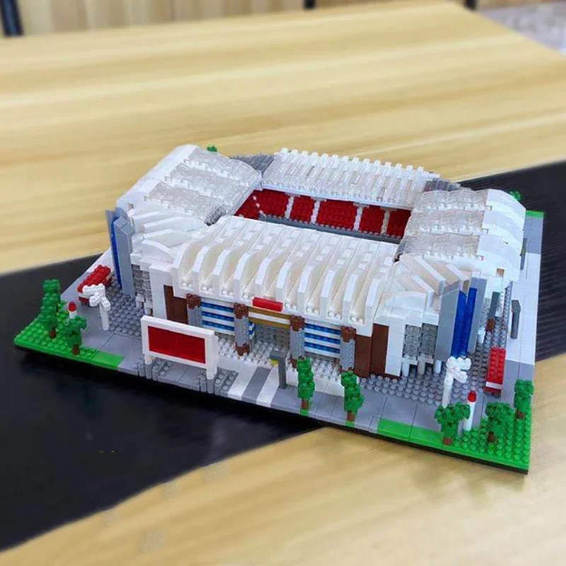 PZX World Architecture Brick Football Old Trafford Stadium Soccer Field 3D Mini Diamond Building Blocks Toys for Children No Box