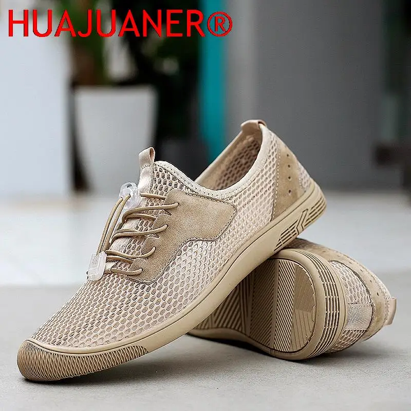 Men's Shoes England Trend Casual Shoes Loafers Male Suede Leather Breathable Mesh Sneakers Weaving Slip on Summer Shoes Man Flat