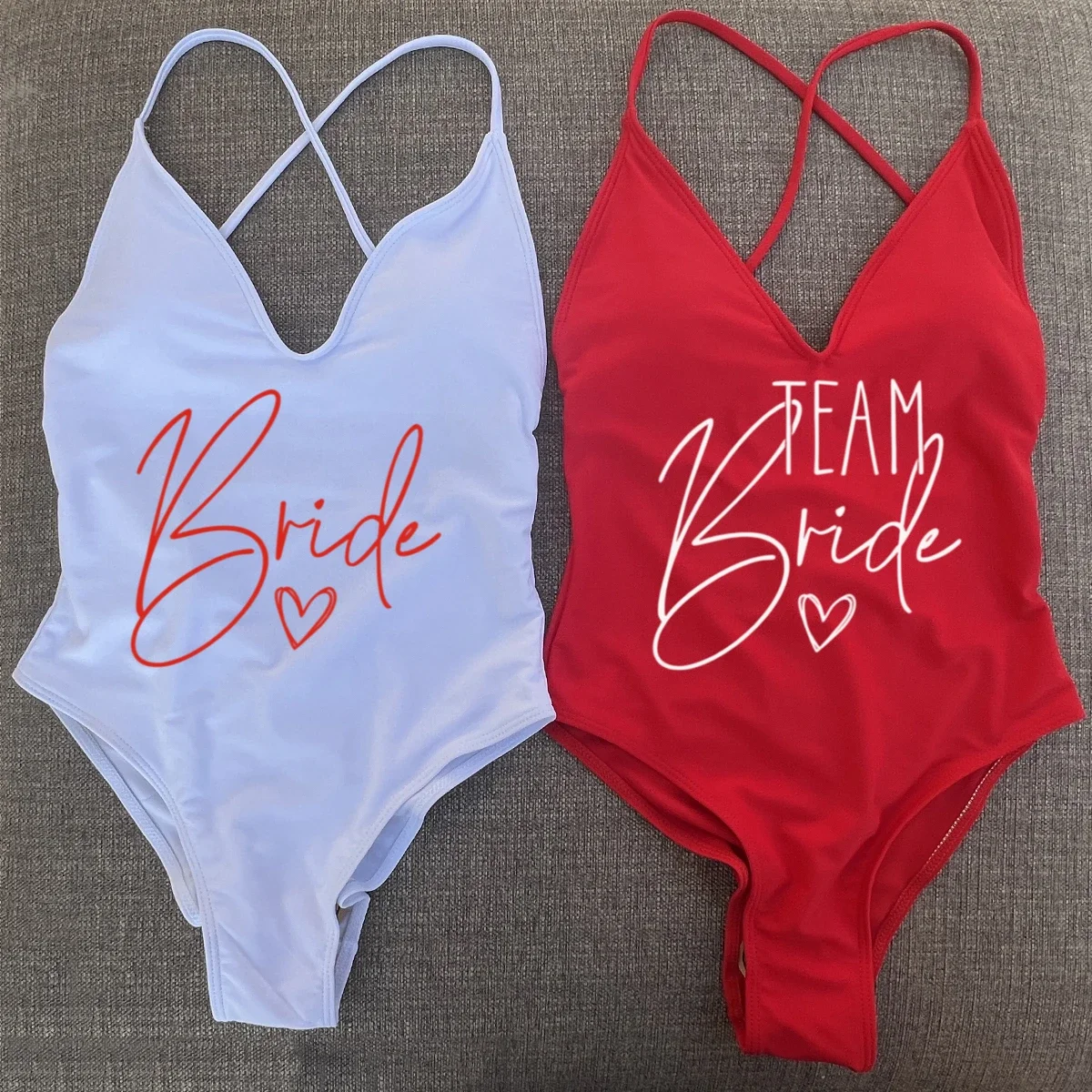 Bride & Team Bride Women's One Piece Swimsuit Bathing Suit Print Monokini Beachwear with Pads