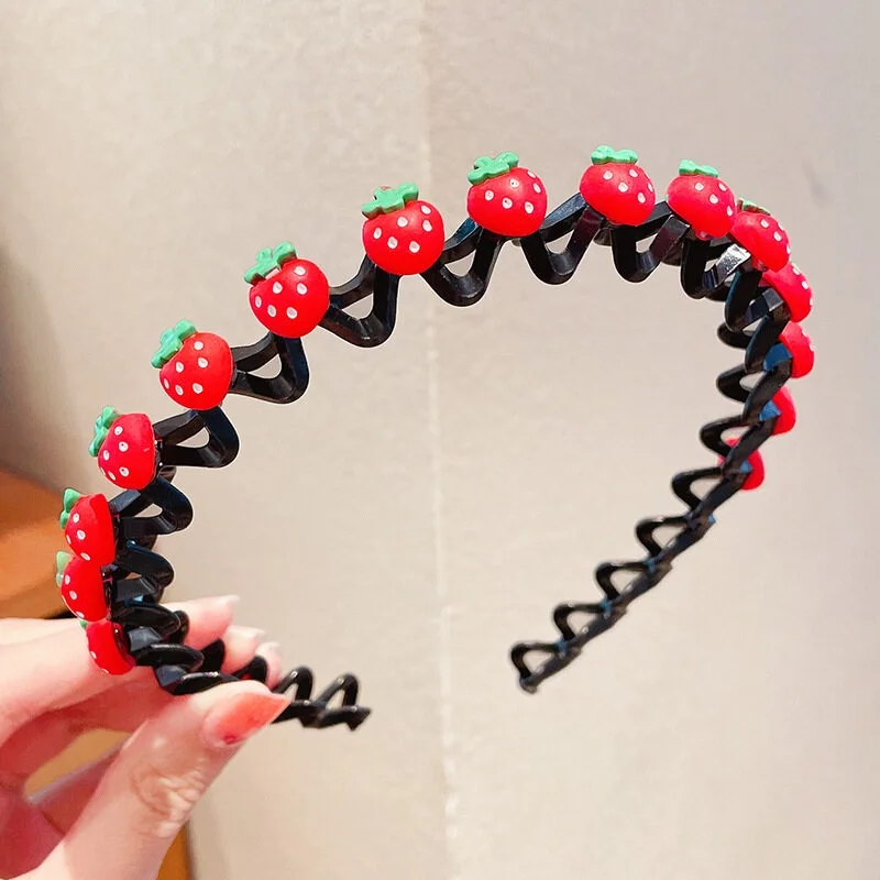 Fascia per capelli per bambini con fragola di cartone animato Fascia per capelli ondulata antiscivolo con denti dolci per accessori per capelli per ragazza alla moda per bambini